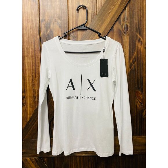 Armani Exchange Women’s White Long Sleeve T-shirt Sz S - Picture 1 of 5